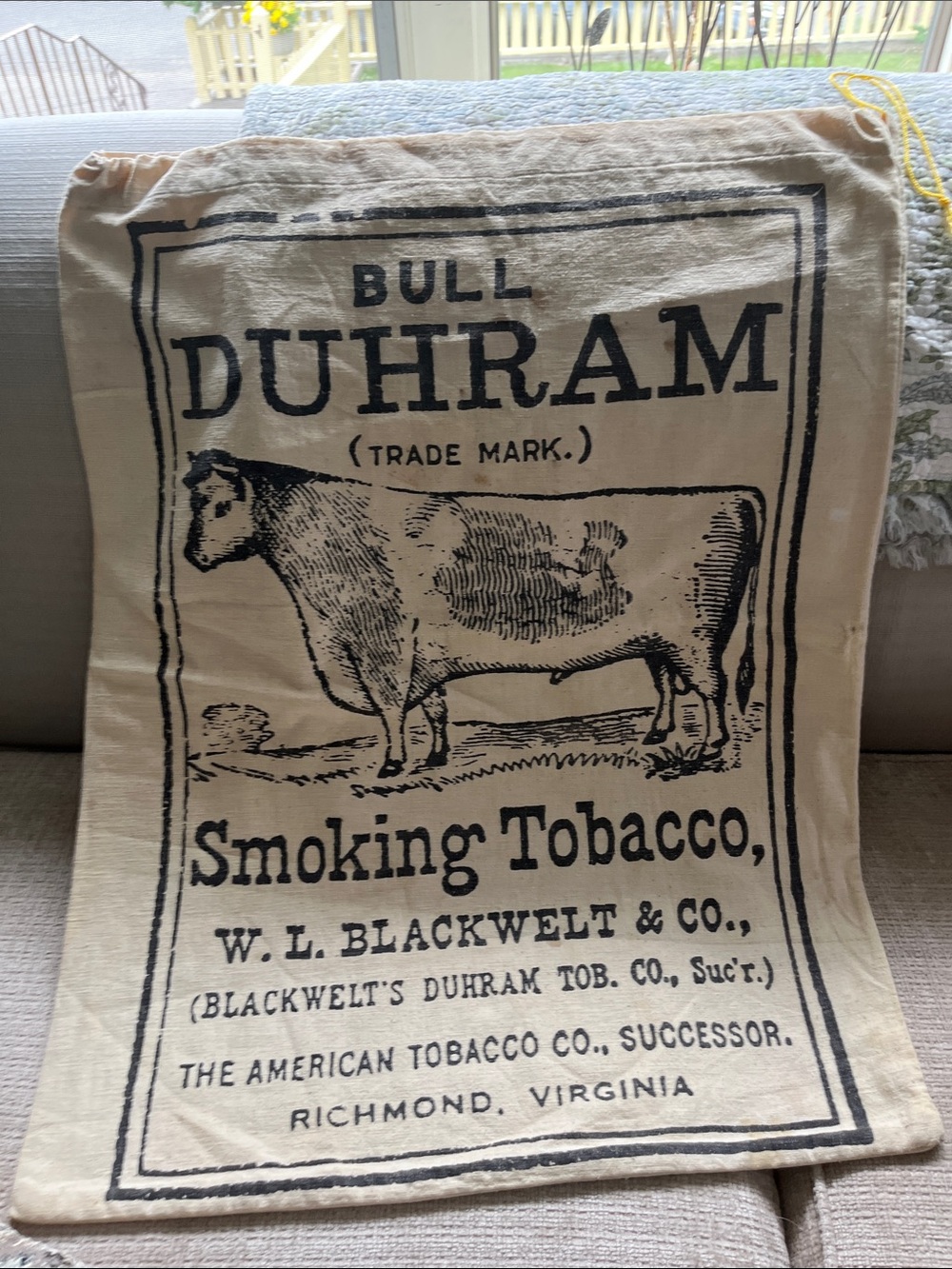 Bull Duhram Smoking Tobacco Canvas Sack - Cream with Black Print